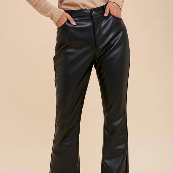 Flared Vegan Leather Pants - Picture 1 of 6